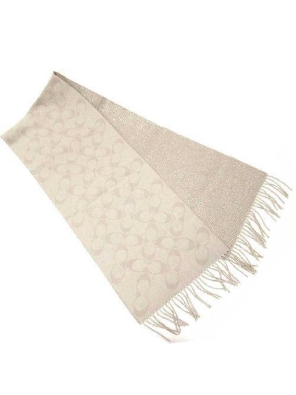 COACH Luxury Reversible Bias Fringe Muffler Scarf in Light Beige